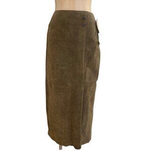 Casual Corner Suede Knee Length Olive Pencil Skirt Womens Sz 8 Vintage Deadstock